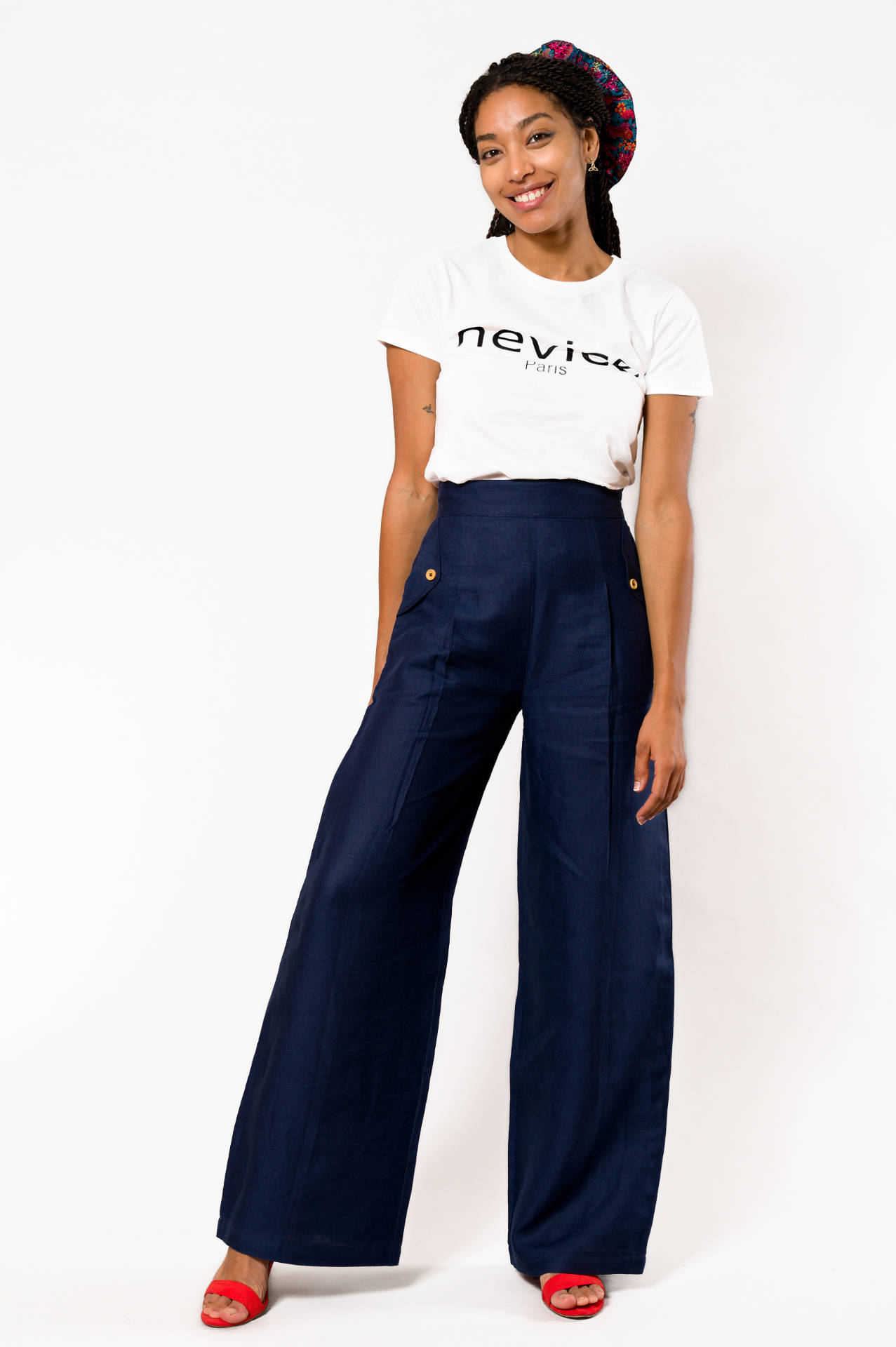 Navy Blue Linen Pants - Nevice