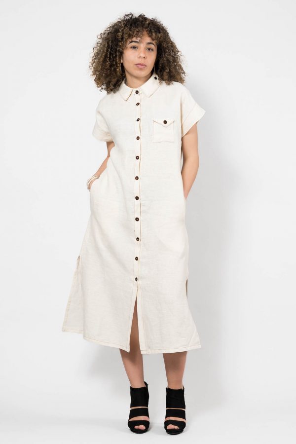 Robe chemise en lin beige