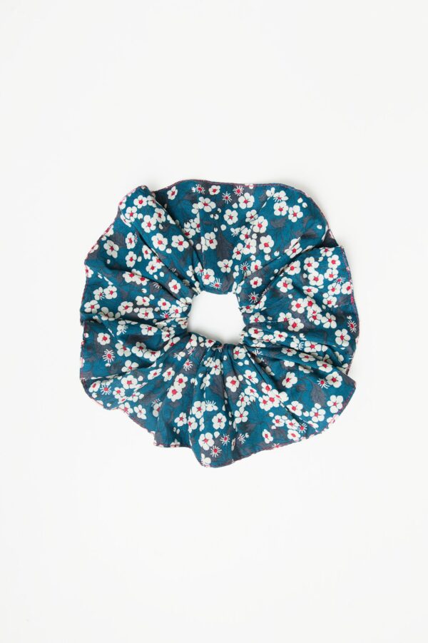 Grand chouchou bleu fleuri