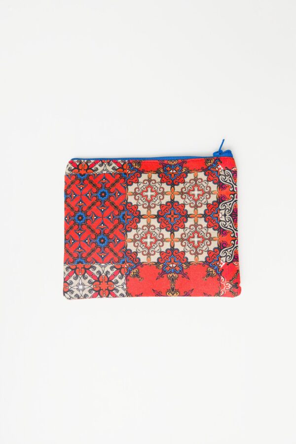 Petite pochette à fermeture éclair orange et bleue